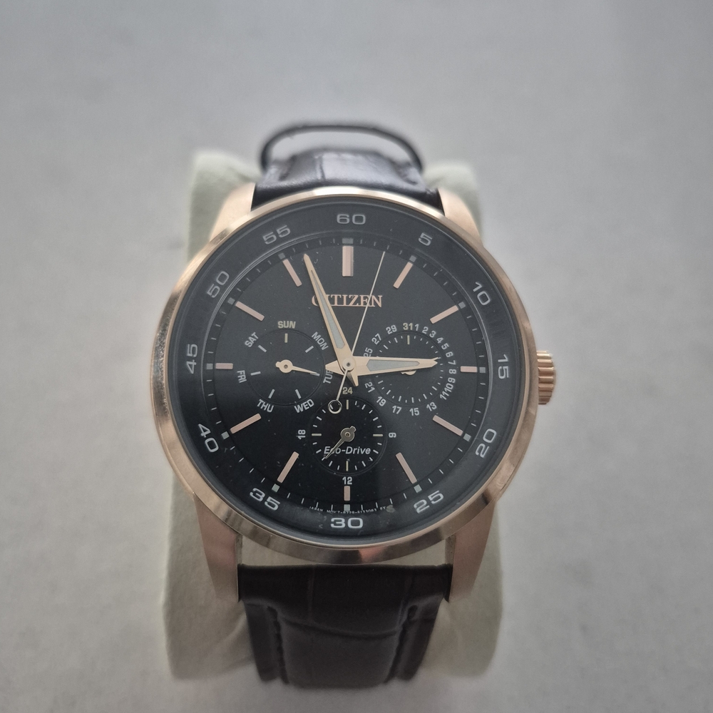 Citizen Eco-Drive Watch rose gold-tone stainless steel case, brown leather strap